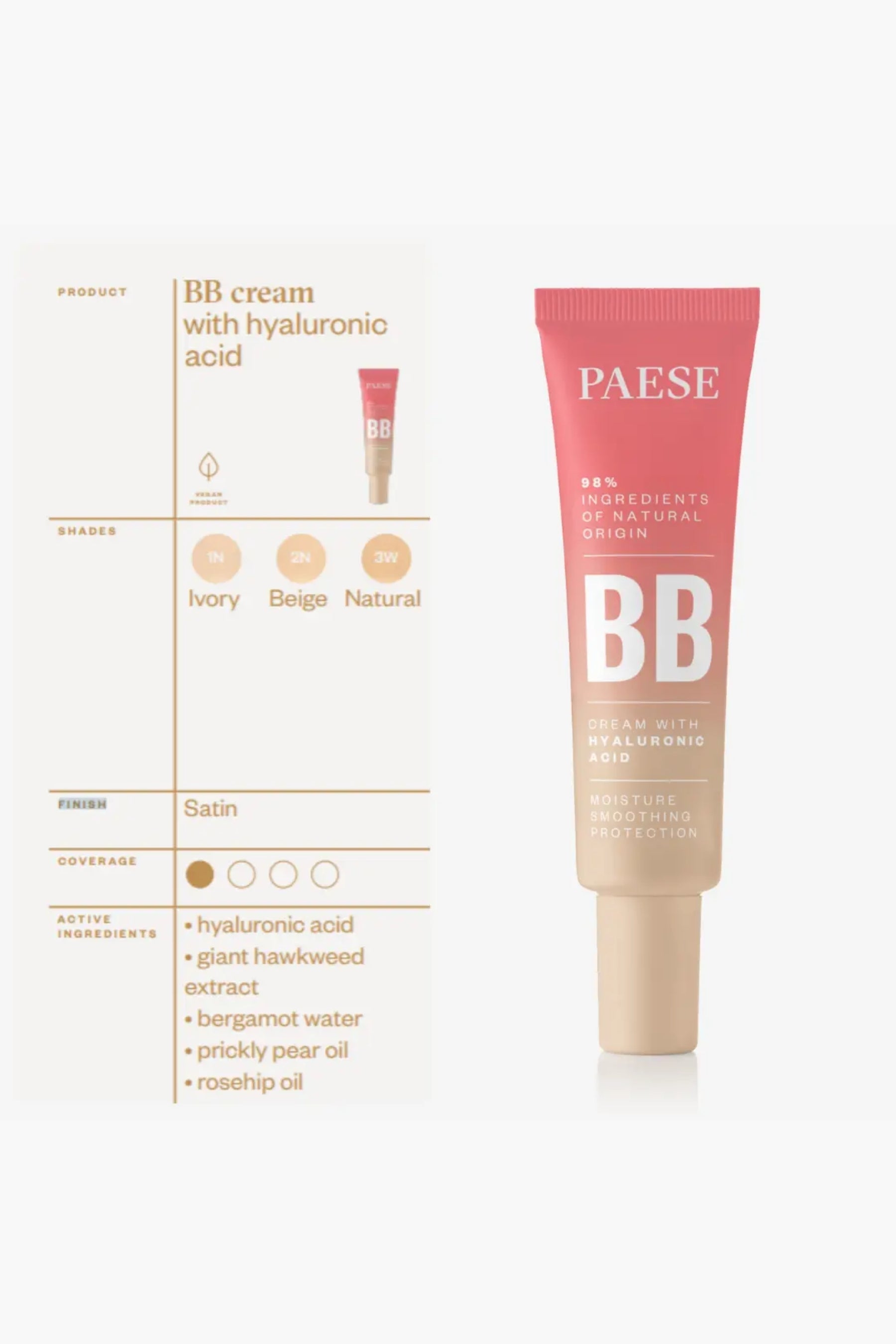 PAESE BB Cream with Hyaluronic Acid 03W Natural