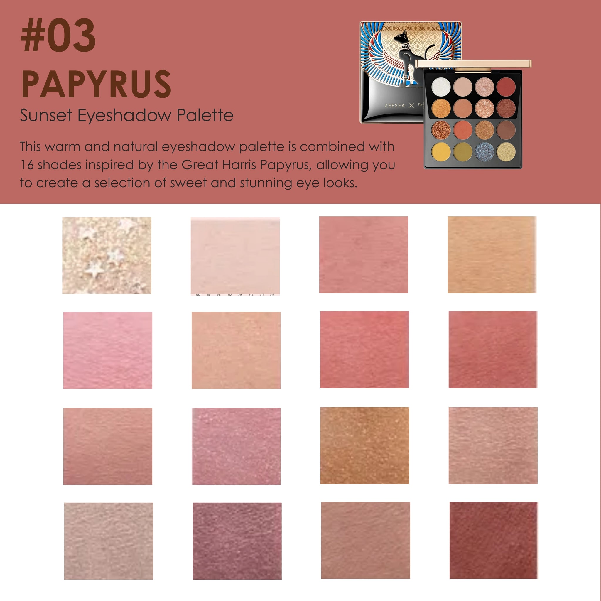 ZEESEA X THE BRITISH MUSEUM Enchanting Egypt Eyeshadow Palette 16 Shades - PAPYRUS