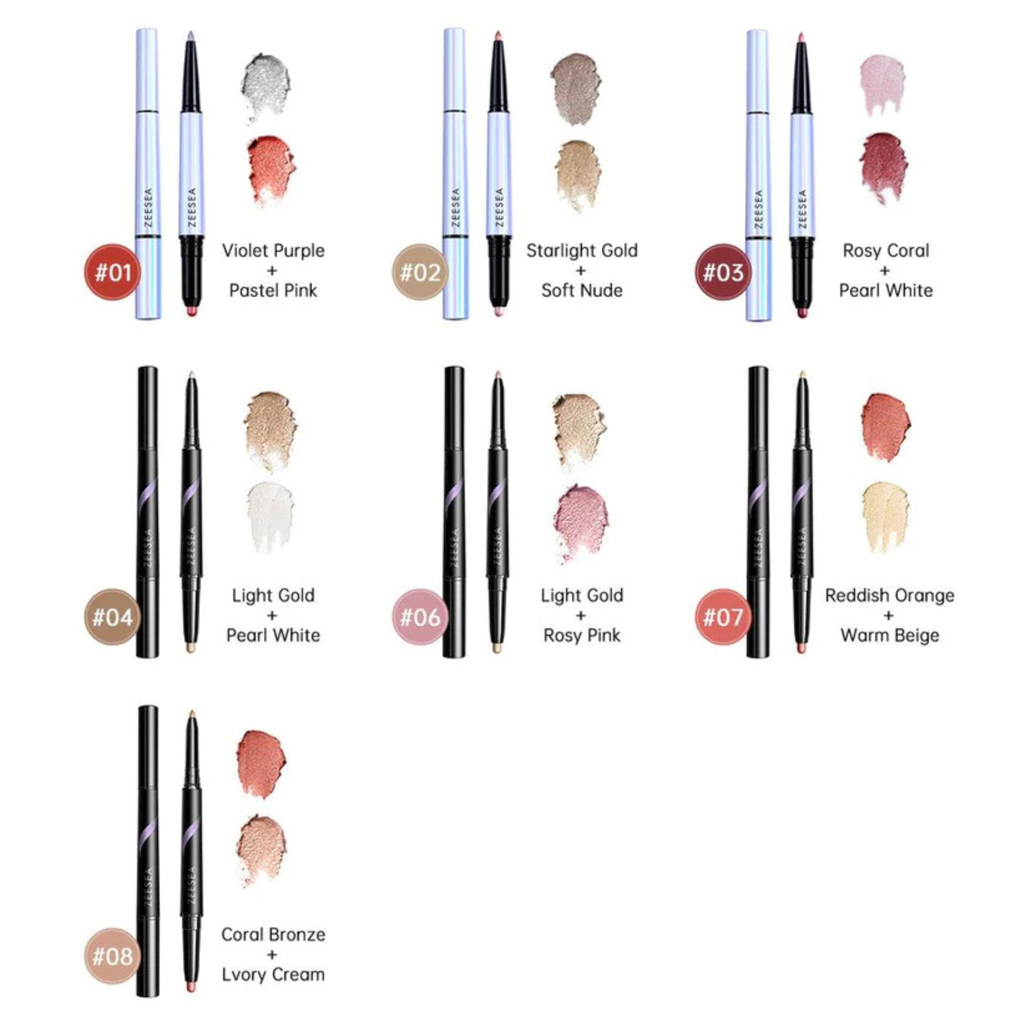 ZEESEA Dual Cream Highlighter Eyeshadow Stick - #04 Light Gold + Pearl White